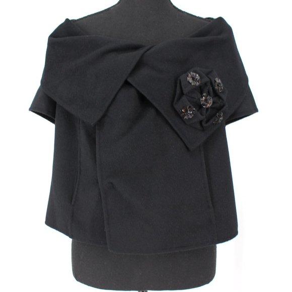 Oscar de la Renta Jackets & Blazers - Oscar De La Renta Black Shawl Collar Embellished Applique Flower Jacket 12 L